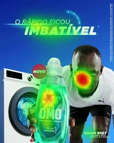 The same visual with the predicted attention heatmap over it: the hottest area is the sprinter's face, a second warm area sits on the bottle.